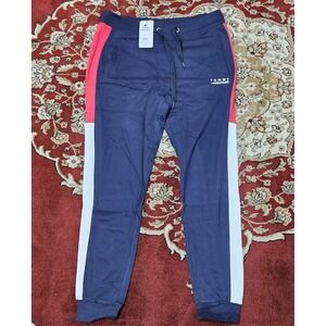 Tommy Hilfiger Mens Joggers Navy Blue Red White Stripe Cotton Sweatpants Size L